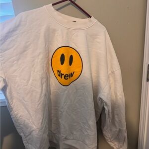 DREW White Crewneck Sweater with Yellow Smiley